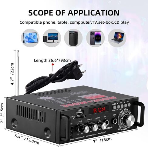 Home Audio Receivers & Amplifier HiFi Bluetooth Audio Amplifier Max 300Wx2 Wireless Bluetooth 5.0 Stereo Audio Amplifier, RMS 40Wx2 Power Amp 2 Channel Stereo Receiver for Home Theater Speaker in Saudi Arabia