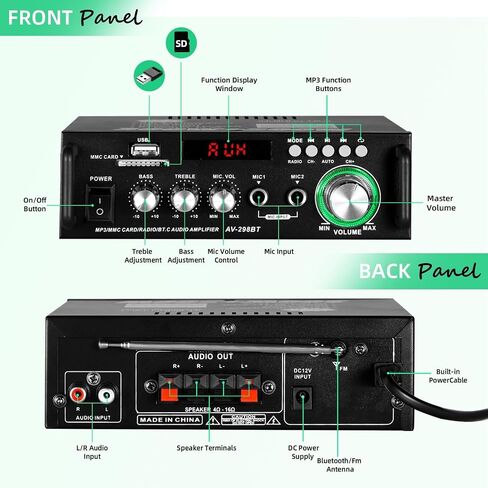 Home Audio Receivers & Amplifier HiFi Bluetooth Audio Amplifier Max 300Wx2 Wireless Bluetooth 5.0 Stereo Audio Amplifier, RMS 40Wx2 Power Amp 2 Channel Stereo Receiver for Home Theater Speaker in Saudi Arabia