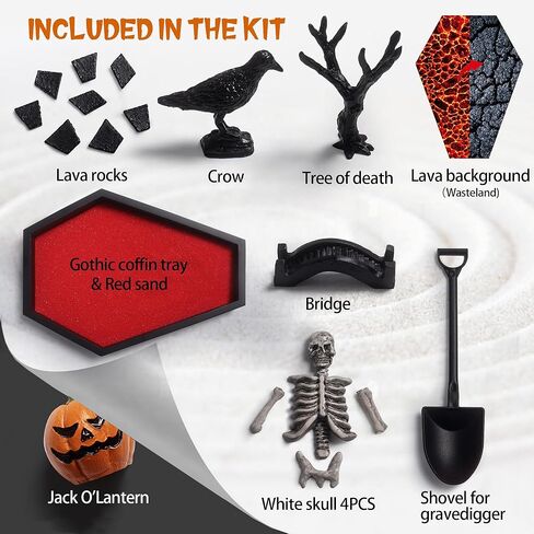 Coffin Zen Garden للمكتب مقاس 7 بوصة × 9 بوصة مجموعة أدوات حديقة Zen الصغيرة ملحقات للمكتب، صينية ديكور عصبي، هدايا مخيفة، هدايا قوطية للرجال والنساء in Kuwait