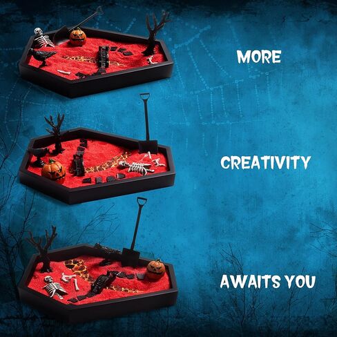 Coffin Zen Garden للمكتب مقاس 7 بوصة × 9 بوصة مجموعة أدوات حديقة Zen الصغيرة ملحقات للمكتب، صينية ديكور عصبي، هدايا مخيفة، هدايا قوطية للرجال والنساء in Kuwait