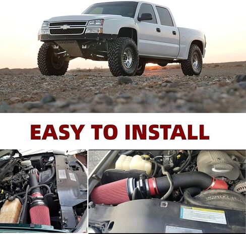طقم فلتر مدخل هواء بارد 4 بوصة مع درع حراري لـ 99-06 GMC/Chevy V8 4.8L 5.3L 6.0L Silverado 1500 2500 3500 (أسود وأسود) in Saudi Arabia