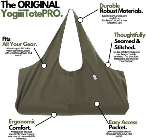 Large Yoga Mat Bag | The ORIGINAL YogiiiTotePRO | Large Yoga Bag or Yoga Mat Carrier with Side Pocket | Fits Most Size Mats in Kuwait