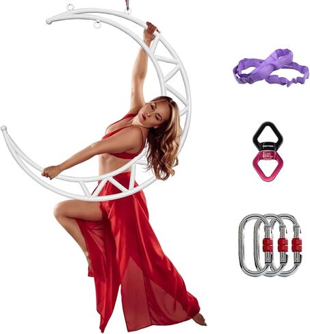 مجموعة حلقات هوائية على شكل قمر ليرا من PRIOR FITNESS، معدات حلقات هوائية بيضاء كلاسيكية مع أجهزة تزوير كاملة، مجموعة حلقات هوائية للياقة البدنية في السيرك، حبال طوقية يوجا جوية للمنزل، صالة الألعاب الرياضية، النادي in Kuwait