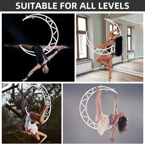 مجموعة حلقات هوائية على شكل قمر ليرا من PRIOR FITNESS، معدات حلقات هوائية بيضاء كلاسيكية مع أجهزة تزوير كاملة، مجموعة حلقات هوائية للياقة البدنية في السيرك، حبال طوقية يوجا جوية للمنزل، صالة الألعاب الرياضية، النادي in Kuwait