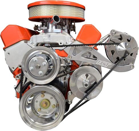ICT Billet SBC Drivers Side Alternator Bracket Adjustable Long Water Pump Small Block 350 Compatible with Chevy Small Block Engines Mount Kit V Belt 551705Z in Saudi Arabia