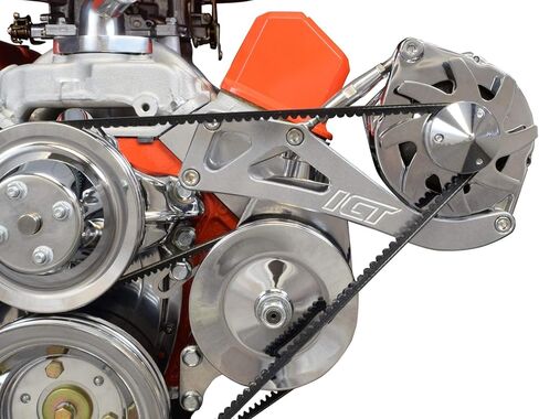ICT Billet SBC Drivers Side Alternator Bracket Adjustable Long Water Pump Small Block 350 Compatible with Chevy Small Block Engines Mount Kit V Belt 551705Z in Saudi Arabia