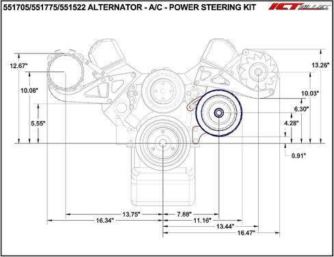ICT Billet SBC Drivers Side Alternator Bracket Adjustable Long Water Pump Small Block 350 Compatible with Chevy Small Block Engines Mount Kit V Belt 551705Z in Saudi Arabia
