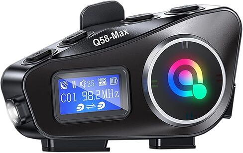 سماعة بلوتوث للدراجات النارية مع شاشة LCD وراديو FM وإضاءة الطوارئ، خوذة دراجة نارية بلوتوث مع خاصية إلغاء الضوضاء CVC 6EQ HiFi ستيريو، تدعم بطاقة SD، BT 5.3، 1000 مللي أمبير، IP65، حزمة واحدة in Kuwait