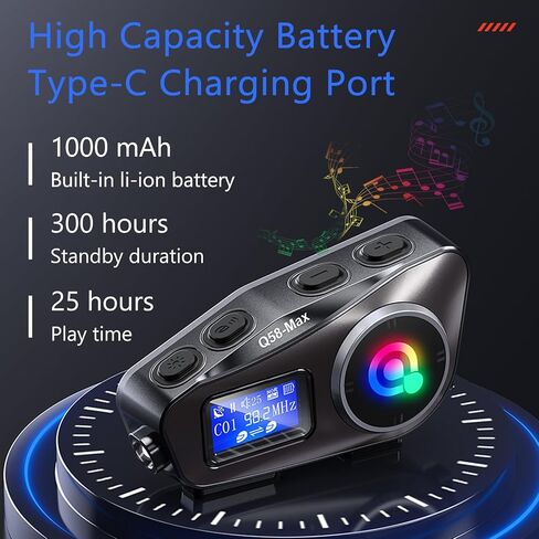 سماعة بلوتوث للدراجات النارية مع شاشة LCD وراديو FM وإضاءة الطوارئ، خوذة دراجة نارية بلوتوث مع خاصية إلغاء الضوضاء CVC 6EQ HiFi ستيريو، تدعم بطاقة SD، BT 5.3، 1000 مللي أمبير، IP65، حزمة واحدة in Kuwait