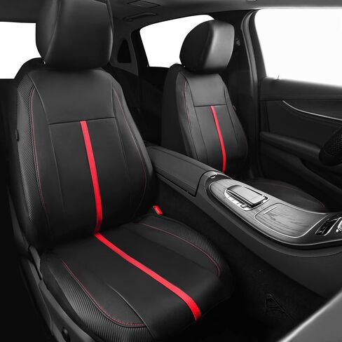 أغطية مقاعد السيارة من الجلد الصناعي من CAR-GRAND، اثنتين من الأمام، 100% مقاومة للماء وقابلة للتنفس، وسائد هوائية للمقاعد الأمامية والخلفية للسيارات متوافقة مع السيارات السيدان والشاحنات الصغيرة ذات الدفع الرباعي، باللونين الأسود والأحمر in Saudi Arabia