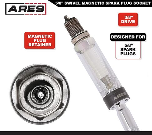 ARES 11000-14mm Thin Wall Magnetic Swivel Spark Plug Socket - 3/8-Inch Drive 12-Point Spark Plug Socket - Walls 2mm Thinner Than Standard Spark Plug Sockets in Saudi Arabia