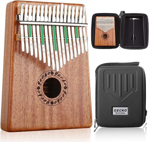 Gecko Kalimba Thumb Piano 17 Keys, Mahogany Wood Portable Mbira Sanza Finger Piano Mini, with Tune Hammer and Songbook, Musical Inruments for Kids Adult Beginners in Saudi Arabia