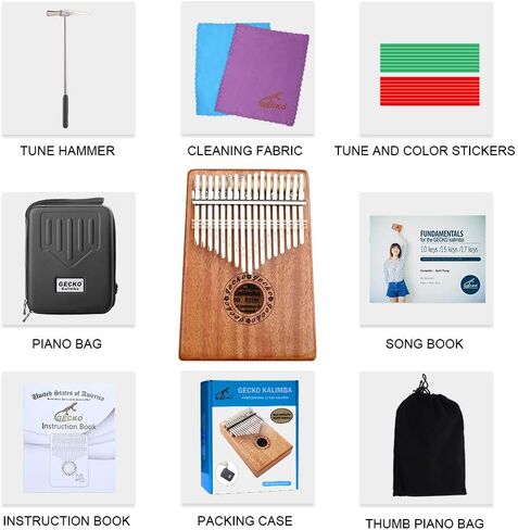 Gecko Kalimba Thumb Piano 17 Keys, Mahogany Wood Portable Mbira Sanza Finger Piano Mini, with Tune Hammer and Songbook, Musical Inruments for Kids Adult Beginners in Saudi Arabia