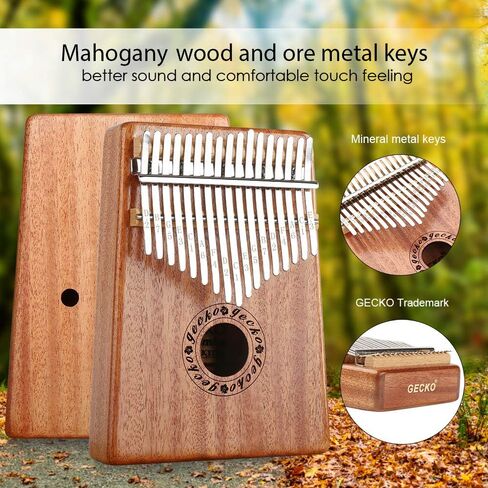 Gecko Kalimba Thumb Piano 17 Keys, Mahogany Wood Portable Mbira Sanza Finger Piano Mini, with Tune Hammer and Songbook, Musical Inruments for Kids Adult Beginners in Saudi Arabia