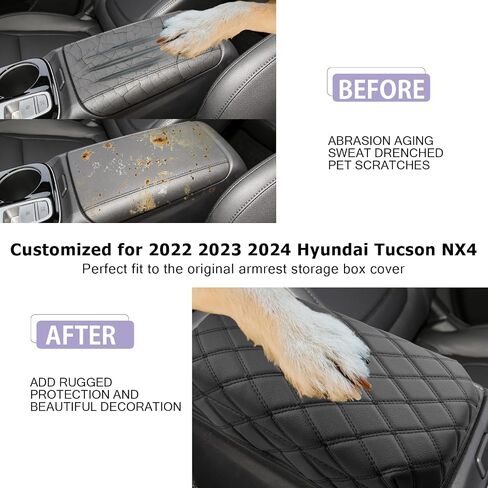 2024 Tucson Center Console Cover 2022-2024 Hyundai Tucson Armrest Cover Tucson Center Console Armrest Pad Soft Leather 2023 Tucson SEL Armrest Console Cover 2024 2023 Hynudai Tucson Accessories(Black) in Saudi Arabia
