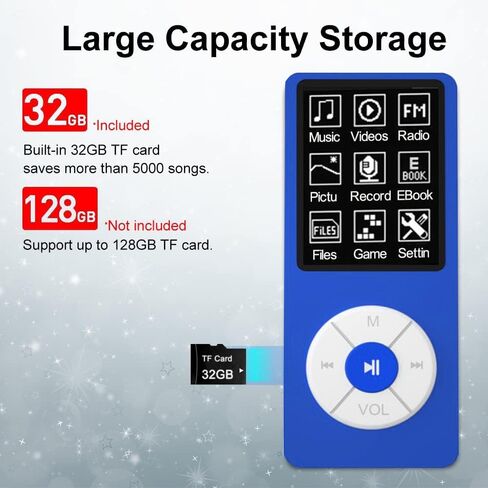 MP3 Player with 32GB TF Card,Built-in HD Speaker,Portable HiFi Music Player with Video/Voice Recorder/FM Radio/Photo Viewer/E-Book Player for Kids in Kuwait