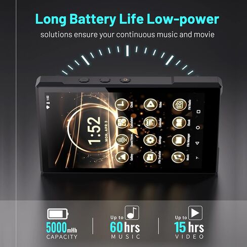 Luoran 3+96GB MP3 Player with Bluetooth,Supports APK Downloaded,5000mAh Battery Pre-Installed Spotify,Audible, and 5.0'' 720 * 1280 IPS, MTK8 Core, CNC Aluminum Housing up to 1TB in Kuwait