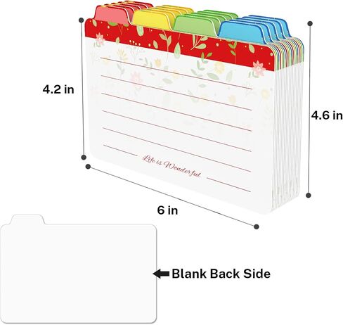 4x6 inches Index Card Dividers with Floral Pattern, The Blank Index Cards Guide, 1/4 Cut Tabbed Note Cards, File and Recipe Guides, 400gsm Paper, 20 Counts in Saudi Arabia