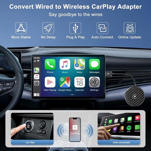 محول CarPlay اللاسلكي لجهاز iPhone - محول Apple CarPlay اللاسلكي 5 جيجا هرتز واي فاي توصيل تلقائي للسيارة محول لاسلكي لا حاجة إلى كابل بيانات فقط Factory CarPlay 2015+ Car & iOS 10+ in Saudi Arabia