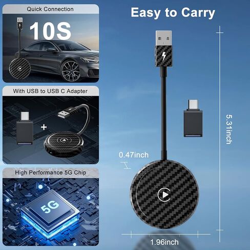 محول CarPlay اللاسلكي لجهاز iPhone - محول Apple CarPlay اللاسلكي 5 جيجا هرتز واي فاي توصيل تلقائي للسيارة محول لاسلكي لا حاجة إلى كابل بيانات فقط Factory CarPlay 2015+ Car & iOS 10+ in Saudi Arabia