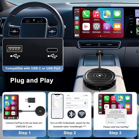 محول CarPlay اللاسلكي لجهاز iPhone - محول Apple CarPlay اللاسلكي 5 جيجا هرتز واي فاي توصيل تلقائي للسيارة محول لاسلكي لا حاجة إلى كابل بيانات فقط Factory CarPlay 2015+ Car & iOS 10+ in Saudi Arabia