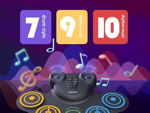 10 Pads Electronic Drum Sets, Drum Practice Pad with Headphone Jack, Built-in 2 Speaker Foot Pedals and Drumsticks, Kids Drum Set Compatible with MIDI Output, Christmas gifts for kids in Saudi Arabia