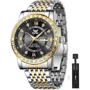 OPK Mens Watch Simple Fashion Diamonds Stainless Steel Analog Men Wrist Watch Diamond Large Dial Waterproof Date Casual Watch for Man