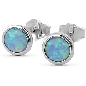 White Opal Stud Earrings 8mm Handmade Gold Filled Post Dainty Earrings for women