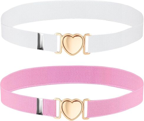 2 PCS Girls Belt, Womens Elastic Belt, Little Girl Belts, Metal Adjustable Belts Love Heart Kids Stretch Belt Elastic Heart Shape Girl Belt for Valentine's Day, Party, Birthday (Red,Pink) in Saudi Arabia
