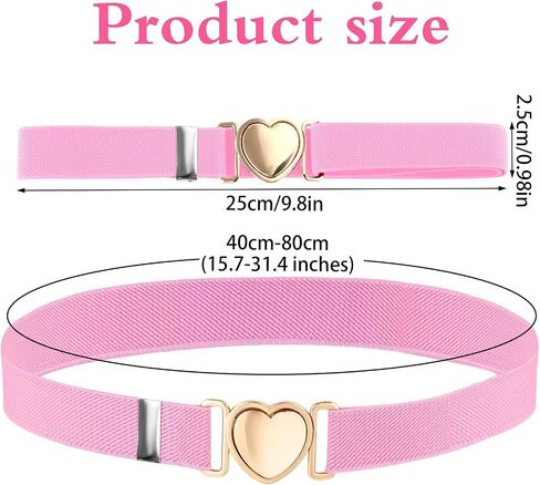 2 PCS Girls Belt, Womens Elastic Belt, Little Girl Belts, Metal Adjustable Belts Love Heart Kids Stretch Belt Elastic Heart Shape Girl Belt for Valentine's Day, Party, Birthday (Red,Pink) in Saudi Arabia
