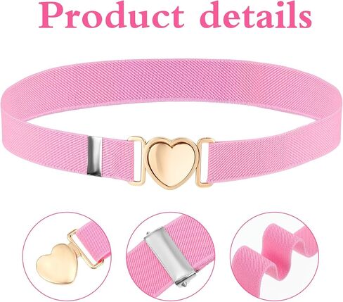 2 PCS Girls Belt, Womens Elastic Belt, Little Girl Belts, Metal Adjustable Belts Love Heart Kids Stretch Belt Elastic Heart Shape Girl Belt for Valentine's Day, Party, Birthday (Red,Pink) in Saudi Arabia