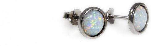 White Opal Stud Earrings 8mm Handmade Gold Filled Post Dainty Earrings for women in Saudi Arabia