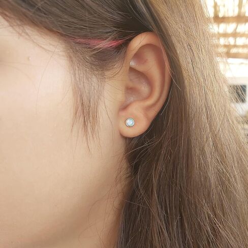 White Opal Stud Earrings 8mm Handmade Gold Filled Post Dainty Earrings for women in Saudi Arabia