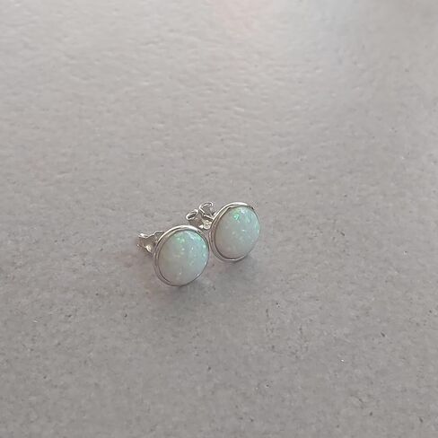 White Opal Stud Earrings 8mm Handmade Gold Filled Post Dainty Earrings for women in Saudi Arabia