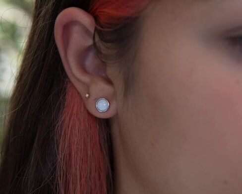 White Opal Stud Earrings 8mm Handmade Gold Filled Post Dainty Earrings for women in Saudi Arabia