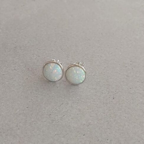 White Opal Stud Earrings 8mm Handmade Gold Filled Post Dainty Earrings for women in Saudi Arabia
