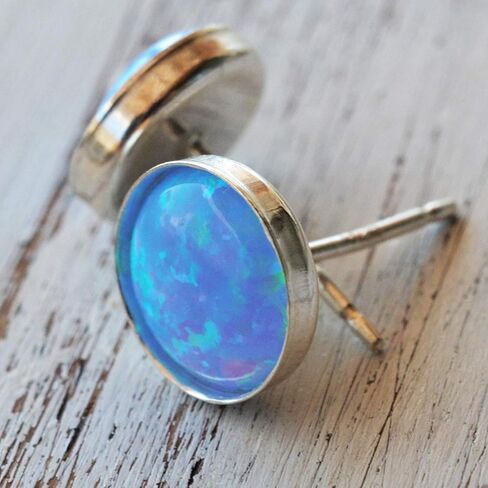 White Opal Stud Earrings 8mm Handmade Gold Filled Post Dainty Earrings for women in Saudi Arabia