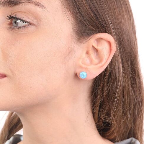 White Opal Stud Earrings 8mm Handmade Gold Filled Post Dainty Earrings for women in Saudi Arabia