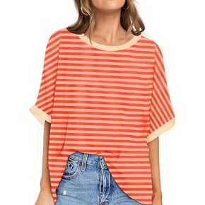 UEU Women Oversized T-Shirt Loose Fit Workout Tops Short Sleeve Gym Basic Tee Shirt