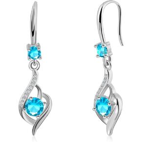 Crystals Dangle Earrings-925 Sterling Silver Earrings Cubic Zirconia Earrings Birthstone Crystals Heart Earrings Long Birthstone Earrings for Women Gift