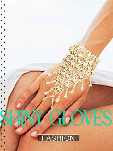 Fingerless Sparkle Gloves Rhinestone Silver Gloves Cosplay Adjustable Tassel Hand Chains Jewelry Party Accessories for Women and Girls in Saudi Arabia