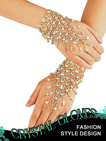 Fingerless Sparkle Gloves Rhinestone Silver Gloves Cosplay Adjustable Tassel Hand Chains Jewelry Party Accessories for Women and Girls in Saudi Arabia
