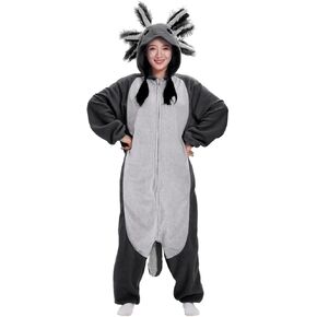 Axolotl Costume Adults Onesies Unisex Pajamas Cosplay Animal Plush Homewear Halloween Jumpsuit for Men Women
