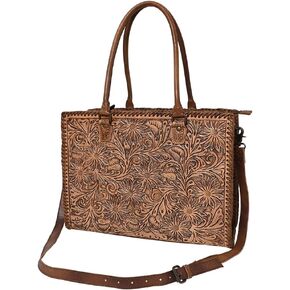 American Darling Briefcase Hand Tooled Genuine Leather Women Bag Western Handbag Purse, Black