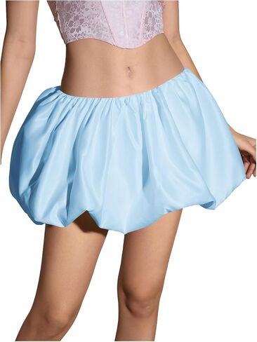 Women's Low Waist Mini Skirt Ruffle Hem A Line Pleated Short Y2K Bubble Skirts in Kuwait