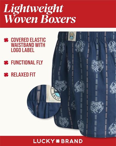 Lucky Brand Men's Underwear - Classic Woven Boxers with Functional Fly (3 Pack), Size X-Large, PlaidSmoked Pearl PrintJet Black in Saudi Arabia