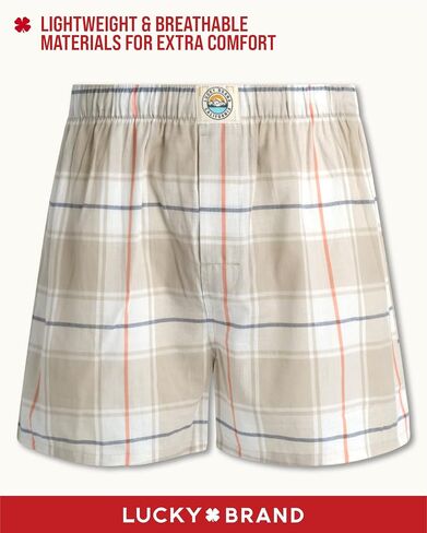 Lucky Brand Men's Underwear - Classic Woven Boxers with Functional Fly (3 Pack), Size X-Large, PlaidSmoked Pearl PrintJet Black in Saudi Arabia