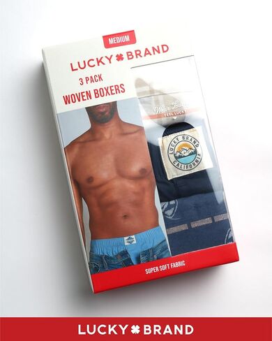 Lucky Brand Men's Underwear - Classic Woven Boxers with Functional Fly (3 Pack), Size X-Large, PlaidSmoked Pearl PrintJet Black in Saudi Arabia