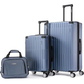 Rockland 3 Set, 2-Piece Hardside Spinner Wheel Upright Luggages with Tote, Turquoise