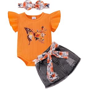 Baby Girl Summer Clothes Cute Butterfly Printed Romper + Denim Skirt + Headband 3 pcs Shorts set 0-18 Months